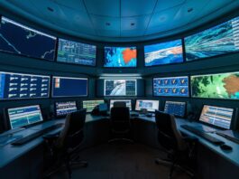 Salle de contrôle avancée de surveillance côtière avec intégration IA