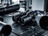 Exosens décroche un contrat record pour équiper la Bundeswehr en vision nocturne avancée Prototype de jumelles de vision nocturne haute technologie sur une table d'atelier.
